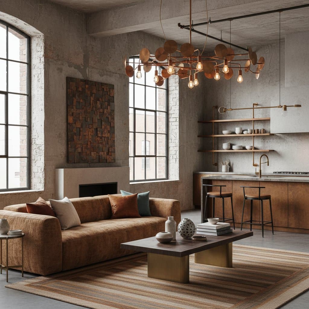 Featured image for Warm Metals Soften Raw Industrial Loft Designs