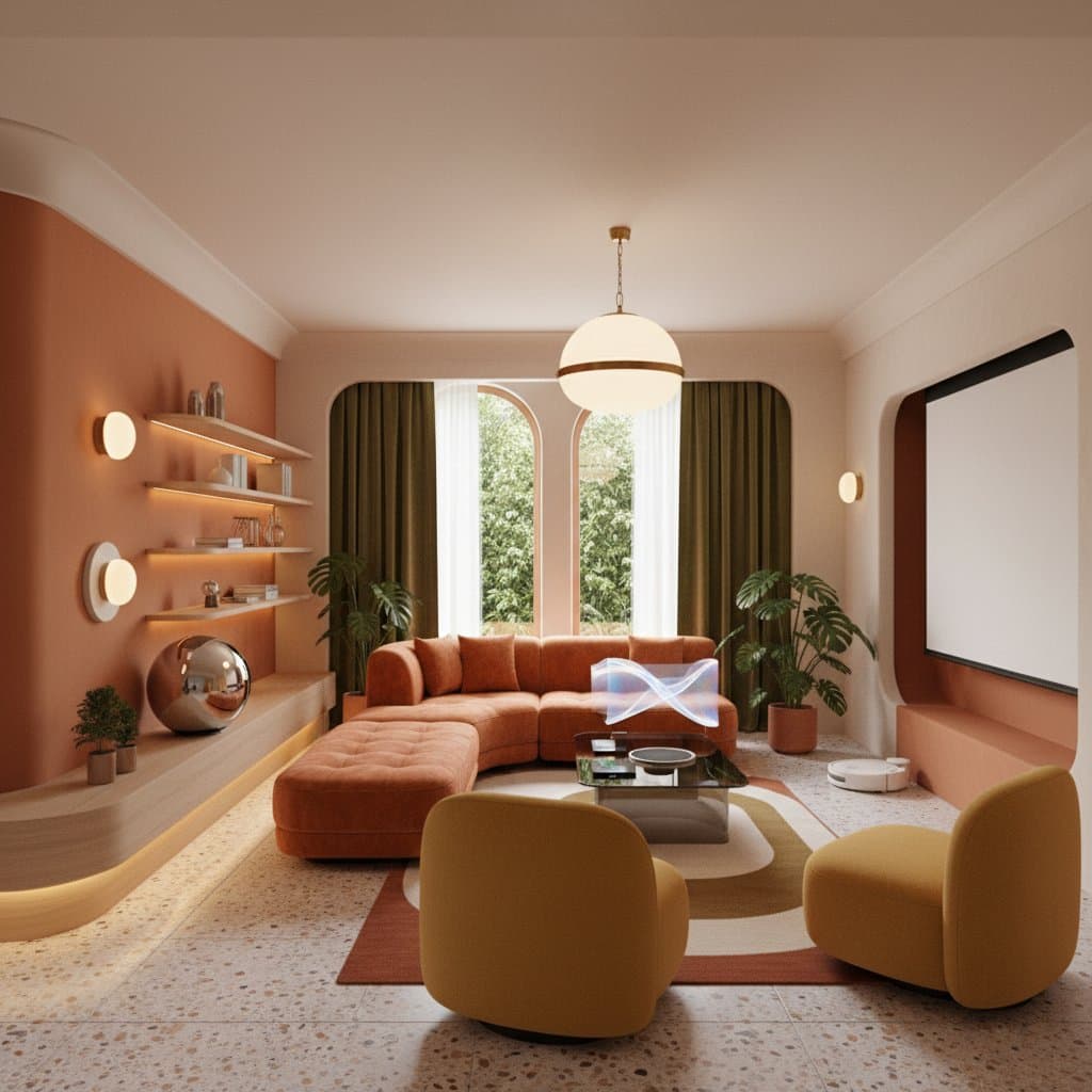 Featured image for 70s Curves Meet Smart Home Tech in Modern Spaces